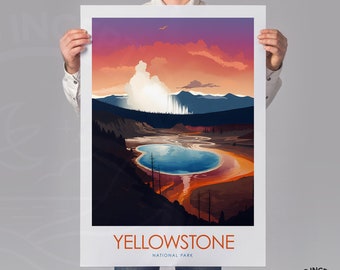 Yellowstone Print, National Park Travel Art, Gift for Hiker, Framing available in a range of sizes, Wyoming, Idaho Montana Travel Posters