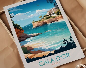 Impression de voyage Cala d'Or, affiche de Majorque, art mural Majorque, cadeau de voyage personnalisé, illustration de voyage de Cala D'Or, décoration d'intérieur Cala Dor