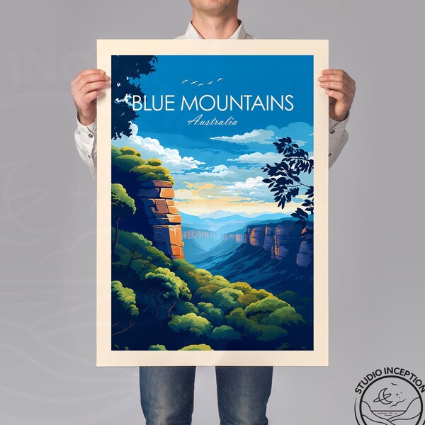 Blue Mountains Print, Australia Travel Poster, Blue Mountains Gift, Framed Prints, Travel Gift