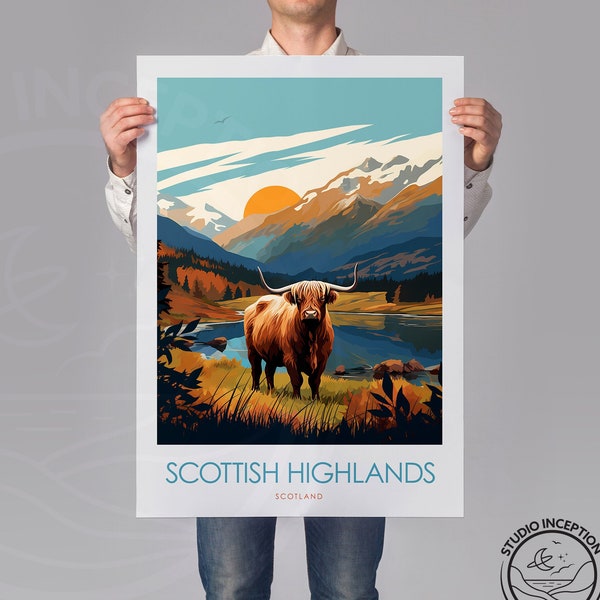 The Highlands Print, Scottish Highlands Travel Poster Gift - Framed Prints available