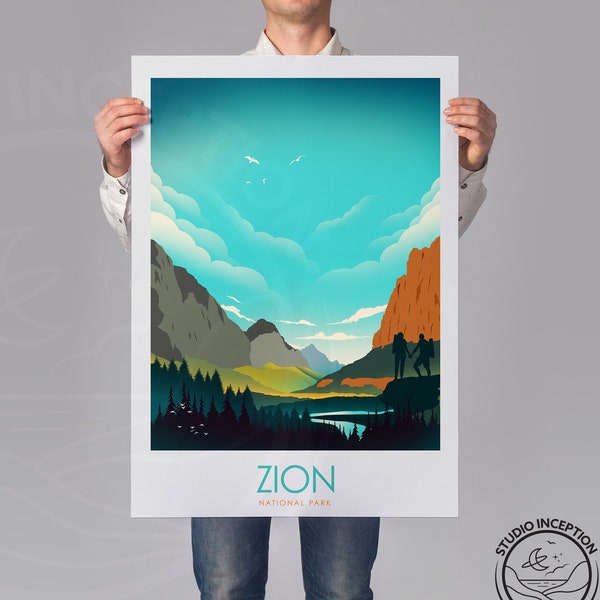 Zion National Park, US National Parks, Park Art, Poster. Print, Minimalist Poster, National Park Poster, Art Print, Home Decor Wall Art