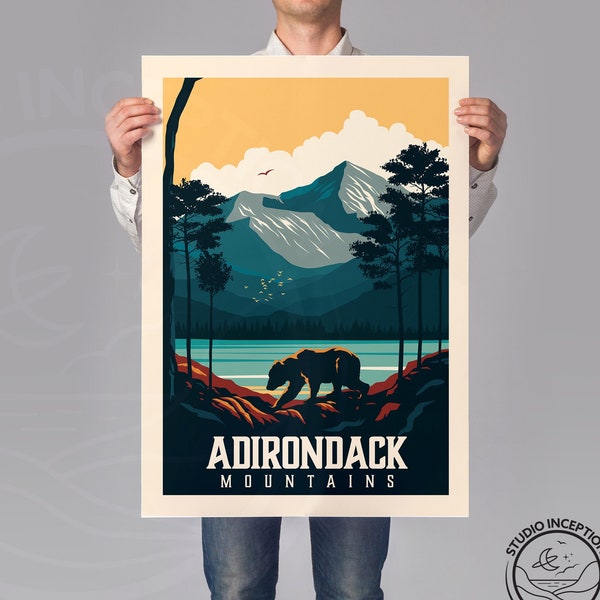 Adirondack Art Print Poster Adirondack Mountains Adirondack Chair Travel Print Travel Poster Hiking Gift