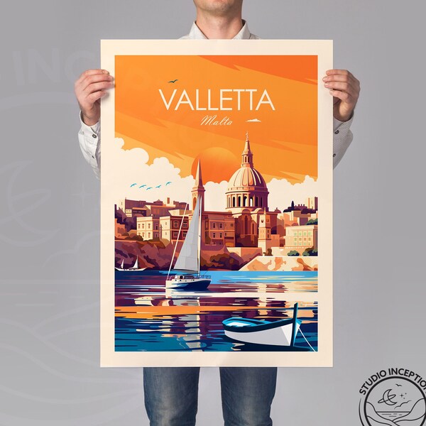 Impression traditionnelle de Malte, cadeau de Malte, affiche de voyage de La Valette, art mural, cadeau de voyage, cadeau d'anniversaire, cadeau de mariage,