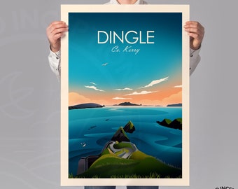 Dingle Co Kerry Travel Poster Print in Traditional Style by Studio Inception