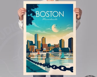 Boston Travel Print featuring Boston Massachusetts Skyline, Art Print, Travel Print, Travel Poster, Wall Art