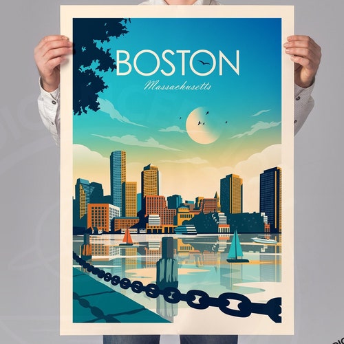 Boston Poster Wall Art Boston Skyline Boston Print Boston Etsy