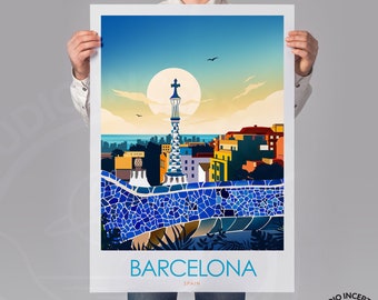 Barcelona Park Guell Spain Travel Poster Art Print