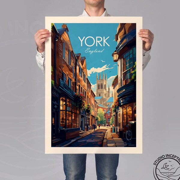 Traditioneller York-Reisedruck, York-Reiseposter, York-Druck, York-Poster, York-Geschenk, Wandkunst, gerahmte Drucke