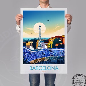 Barcelona Park Guell Spain Travel Poster Art Print