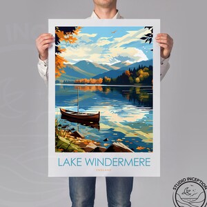Lake Windermere Minimal Print Lake District Poster Cumbria Travel Print, Windermere Poster England Gift Wall Art by Studio Inception
