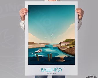 Ballintoy Irish Travel Poster, Nordirland Reiseplakat, Besuchen Sie Irland Kunstdruck, Irish Prints, Irisches Poster, Drucke, Poster, Wandkunst