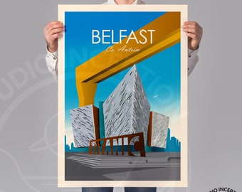 Beltz Reise-Druck, Titanic Belt, Harland und Wolff Plakat, Irland Kunstdruck