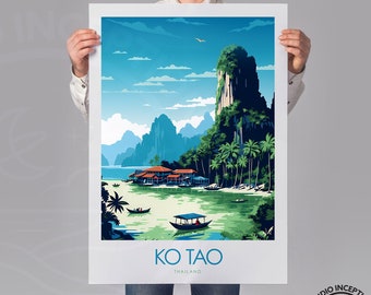 Ko Tao Minimal Travel Print Poster, Thailand Gift, Framed Print, Ko Tao Wall Art, Home Decor