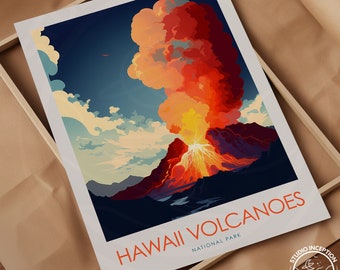 Hawaii Volcanoes Art Print, National Park Travel Poster, Framed Travel Art, The Big Island Print, Personalised Travel Gift for Art Lover