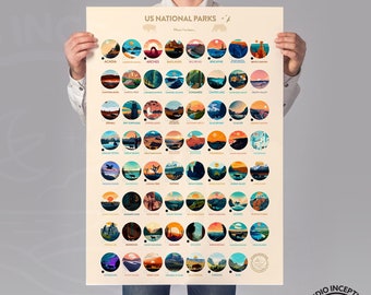 National Park Checklist Bucket list Poster Travel Gift Adventure Gift Hiker Gift Wall Art Yosemite Yellowstone Smoky Mountains