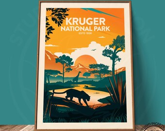 Kruger National Park Travel Print - African Wildlife Safari Art for Home Decor and Gifts