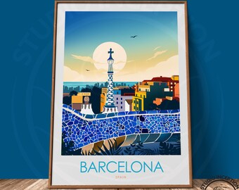 Barcelona Park Guell Spain Travel Poster Art Print