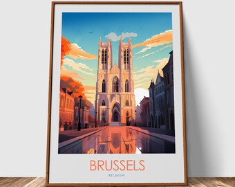 Brussels St Michael and St Gudula Cathedral Travel Print Belgium Poster