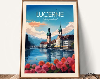 Switzerland Print Lucerne Travel Poster Gift Home Decor Wall Art Gallery Wall