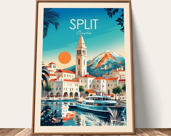 Affiche de voyage imprimée à Split, Art mural, Décoration d'intérieur à Split, Tenture murale, Cadeau pour Split, Cadeau de voyage pour la Croatie, Split