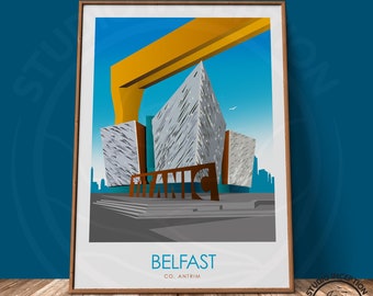 Belfast Travel Poster Print, Northern Ireland, Titanic