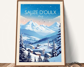 Ski Print Sauze d'Oulx Poster Skiing Art Italy Poster Travel Gift Art Print Ski Gift