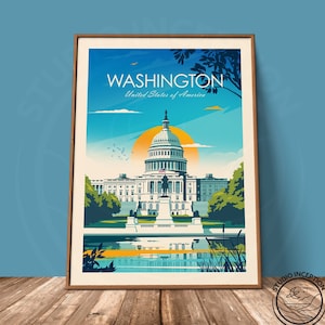Washington DC Travel Print - Cityscape Art Decor, Souvenir, and Gift for City Lovers, Washington DC Wall Art