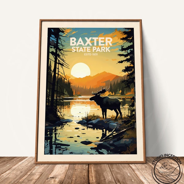 Baxter State Park Traditional Travel Print Maine Travel Poster Baxter Print Baxter Poster Maine Gift Wall Art