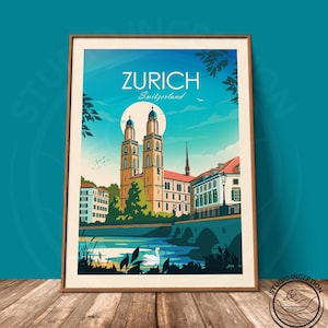 Zurich Print Zurich City Switzerland traditional Travel Print Travel Poster Cityscape Print Travel Gift