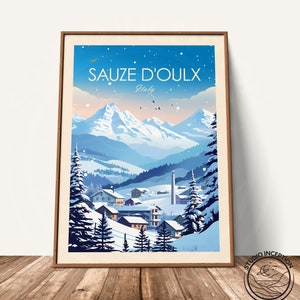 Ski Print Sauze d'Oulx Poster Skiing Art Italy Poster Travel Gift Art Print Ski Gift image 5