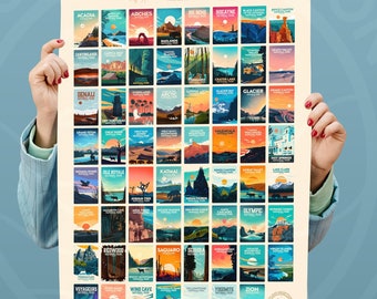The Ultimate 63 US National Park Poster, Travel Poster Travel Gift Home Decor Yosemite Print Yellowstone Print