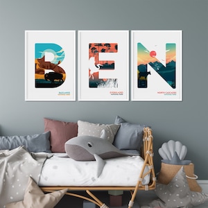 Personalised Name Print, Alphabet Print, Letter Prints, National Park theme, Nursery Print, Kids Room Decor, Playroom Decor