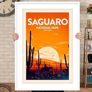 Saguaro National Park, Poster Print, Travel Poster, Travel Print, National Park, Travel Gift, Wedding Gift, Honeymoon Gift, Art