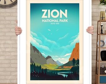 Zion Print Nationalpark Reise Poster - Wandkunst - Home Decor - Druck - Giclee - Minimalistisch - Natur - Vintage - Kunstwerk