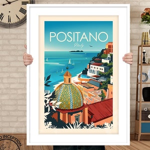 Italy Print - Italy Poster - Positano Print | Travel Poster | Travel Print | Amalfi Coast Art Print Italy Travel Gift