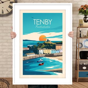 Tenby prints, Tenby Art, Wales Print Poster, Tenby Harbour Pembrokeshire Prints Travel Poster by Studio Inception