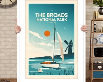 The Broads Print, The Broads National Park Poster Established edition, Broadland Norfolk Broads and Suffolk Art Print by Studio Inception