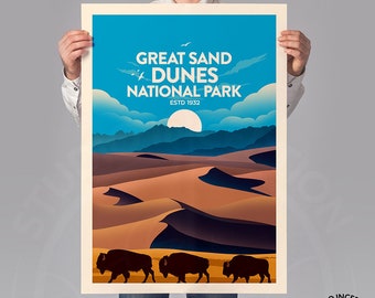 Great Sand Dunes National Park Travel Poster  | Arizona National Park Print | Sand Dunes Print National Park Poster | Travel Poster |