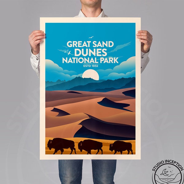 Great-Sand-Dunes-Nationalpark-Reiseplakat | Arizona Nationalpark Druck | Sanddünen-Druck-Nationalpark-Poster | Reiseposter |