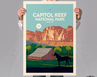 Fruita Barn Capitol Reef National Park Travel Poster  | Art Print | Capitol Reef Poster Print