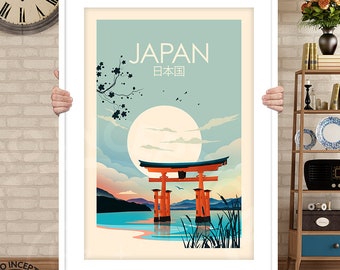 Japan Travel Poster Print in Traditional Style - Torii Gate, Japan Poster | Travel Poster | Travel Print |