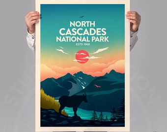 North Cascades Traditional Style Established 1968 edition, National Park Art Print by Studio Inception