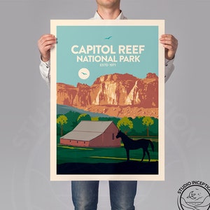 Fruita Barn Capitol Reef National Park Travel Poster Art Print Capitol Reef Poster Print image 1