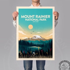 Mount Rainier National Park Poster Print, National Park Art Print by Studio Inception (unframed)