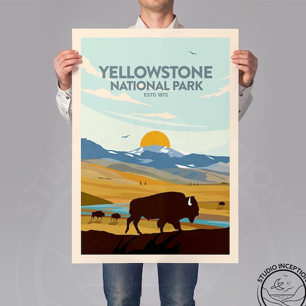 Yellowstone Print, Yellowstone National Park Poster, Yellowstone Gift, National Park Print by Studio Inception