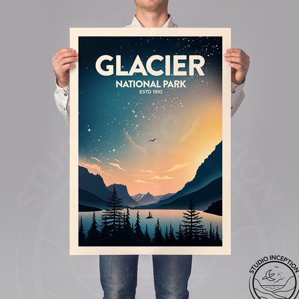 Glacier National Park Travel Poster by Studio Inception | Glacier National Park Print | Travel Poster Travel Print National Park Poster