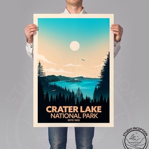 Crater Lake Poster Established 1902 edition, Crater Lake National Park Travel Poster Art Print by Studio Inception