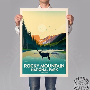 Rocky Mountain Print Established 1915 edition Poster, Rocky Mountain National Park Art Print by Studio Inception