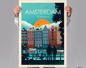 Amsterdam Print, Netherlands Wall Art, Holland, Amsterdam Poster, Travel Art, Travel Print, Wall Art, Travel Poster, Living Room Prints