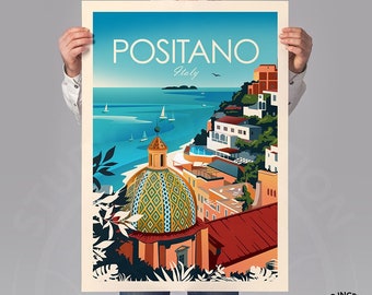 Italy Print - Italy Poster - Positano Print | Travel Poster | Travel Print | Amalfi Coast Art Print Italy Travel Gift